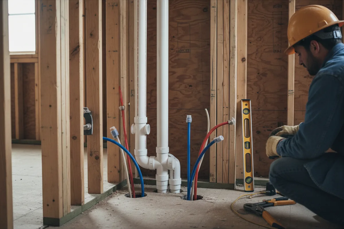 Drain and supply rough-in during Sump Pump Repair in Round Mountain