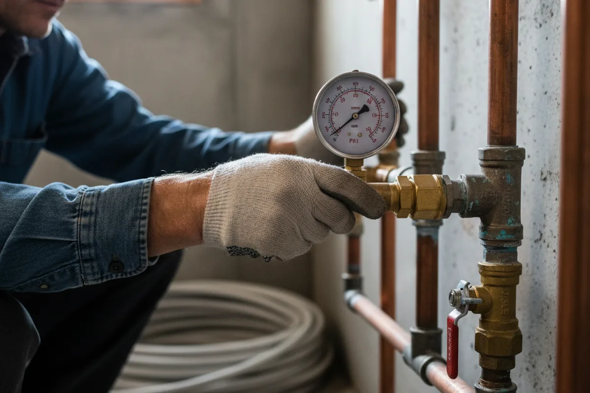 Pressure testing a repaired line during Water Line Repair in Round Mountain
